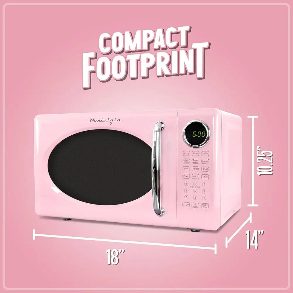 0.7 cu. ft. 700 W Compact Microwave with Glass Turntable, Child Lock, 8 Automatic Cooking Programs, Digital Clock - Pink