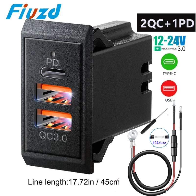 Fast Charge LED Voltage Display for Truck 12V/24V Motorcycle RV Boat Marine QC PD 3.0 Car Charger Auto Cell Phone Charger