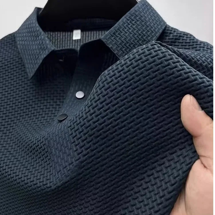 Polo Soie Glacée Homme Manches Courtes — Respirant Creux Mode Affaires Été