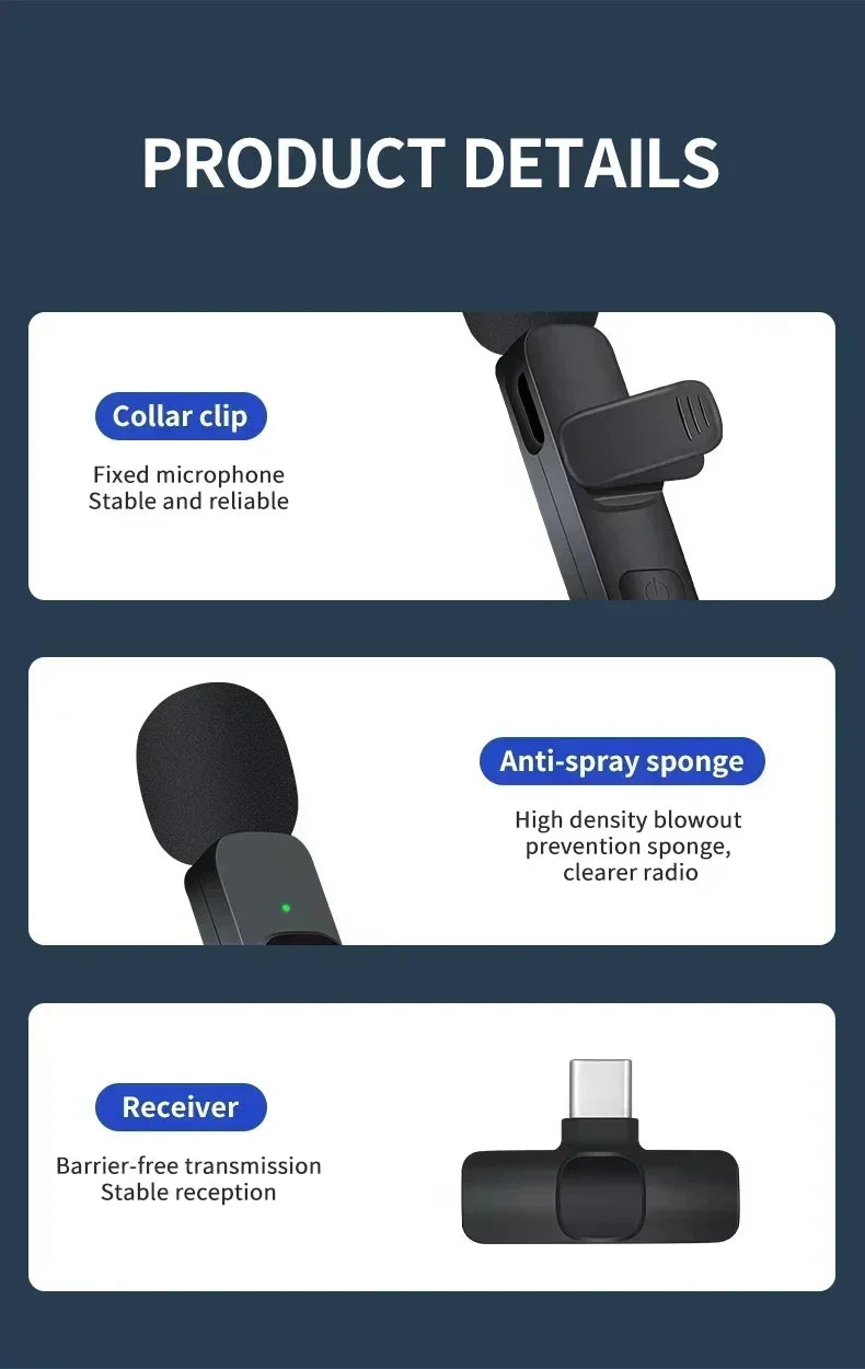 Micro Lavalier Sans Fil Portable — Enregistrement Audio/Vidéo, Streaming, Smartphones