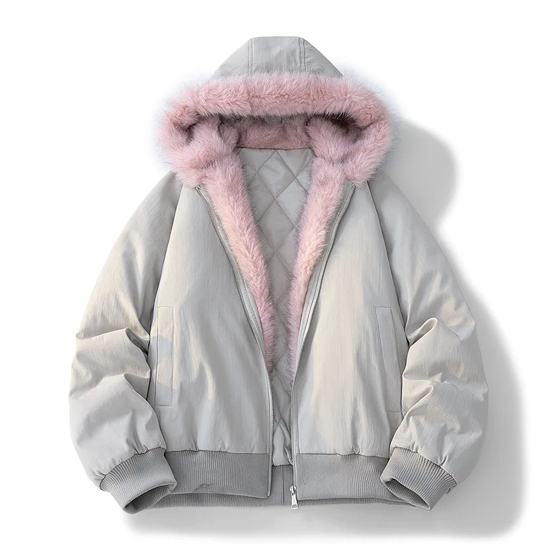 Men's Winter Jacket Women's Fur Collar Fashion Parka Thick Warm Coat Oversized Loose Hooded Jacket American Streetwear Cool