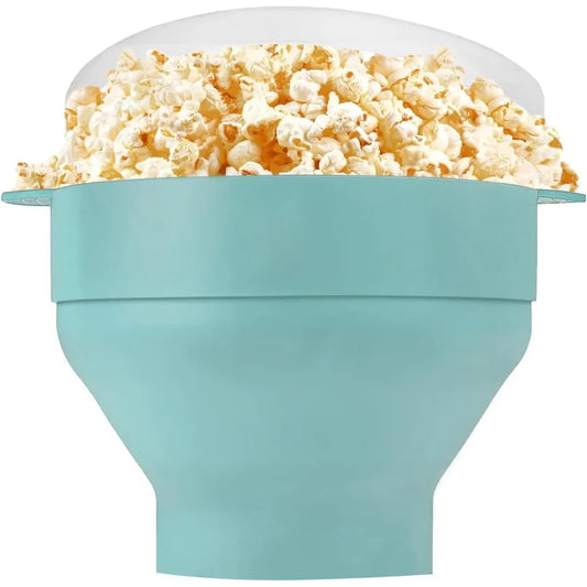 Microwave Silicone Popcorn Bowl, Collapsible with Lid, DIY Popcorn Bucket, Dishwasher Safe, for Home, Movie Watching Baking Tool