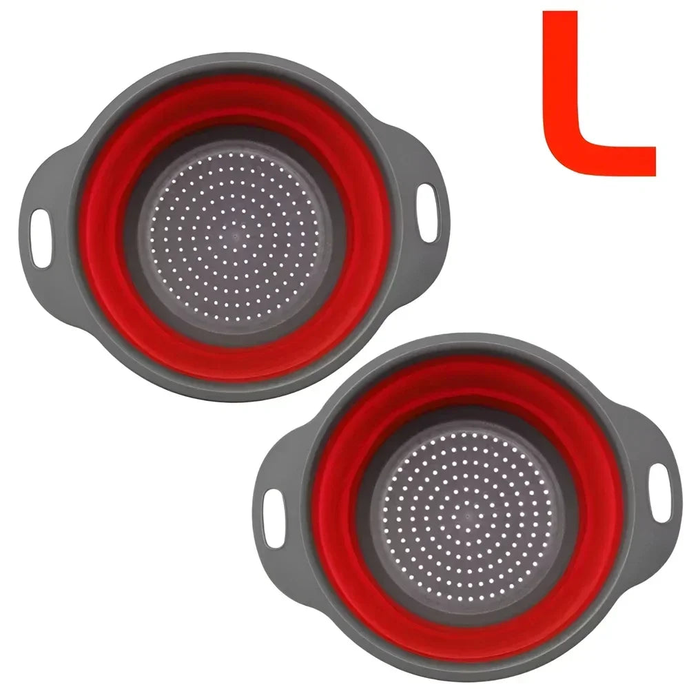2pcs Silicone Collapsible Strainer Basket, Foldable Colander for Fruit Vegetable, Kitchen Strainer for Food Pasta Kitchen Tools Drainage Device