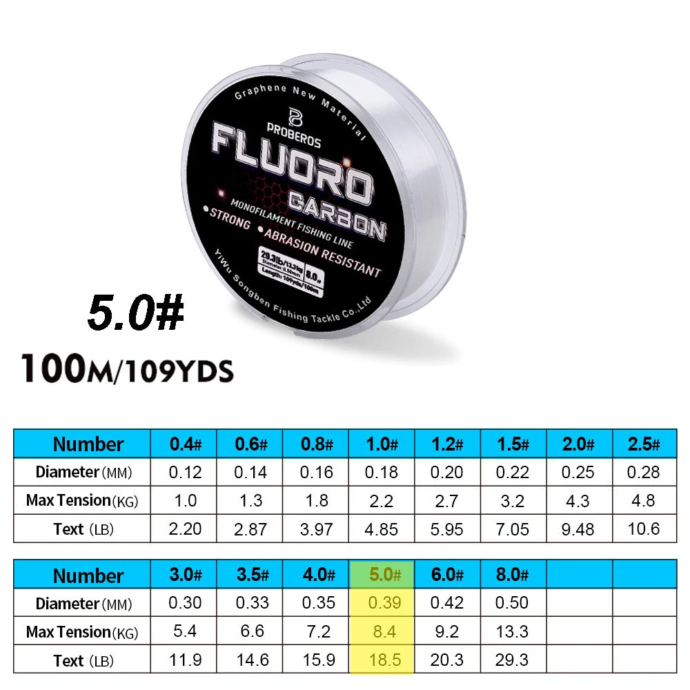 Fil de Pêche Fluorocarbone 100m — Monofilament 2.2 à 29.3 lb Carpe & Leader