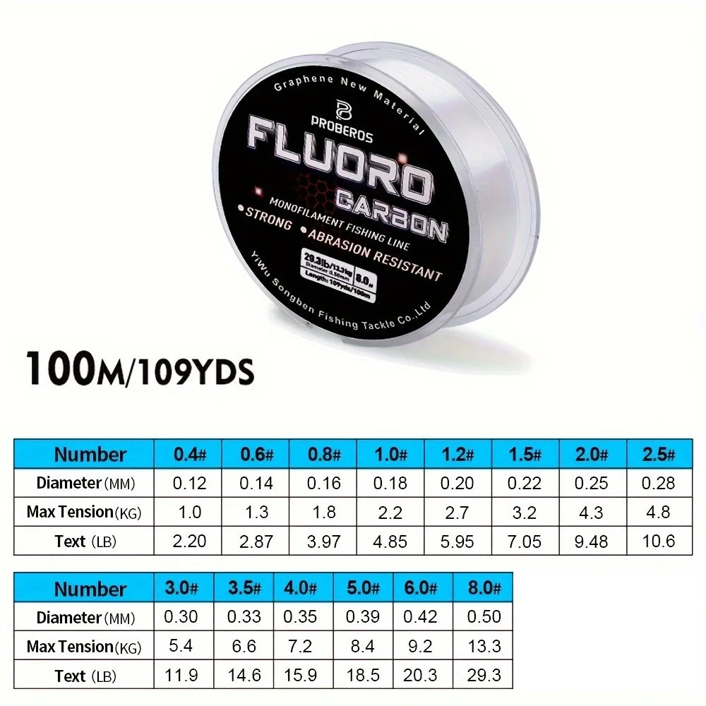Fil de Pêche Fluorocarbone 100m — Monofilament 2.2 à 29.3 lb Carpe & Leader