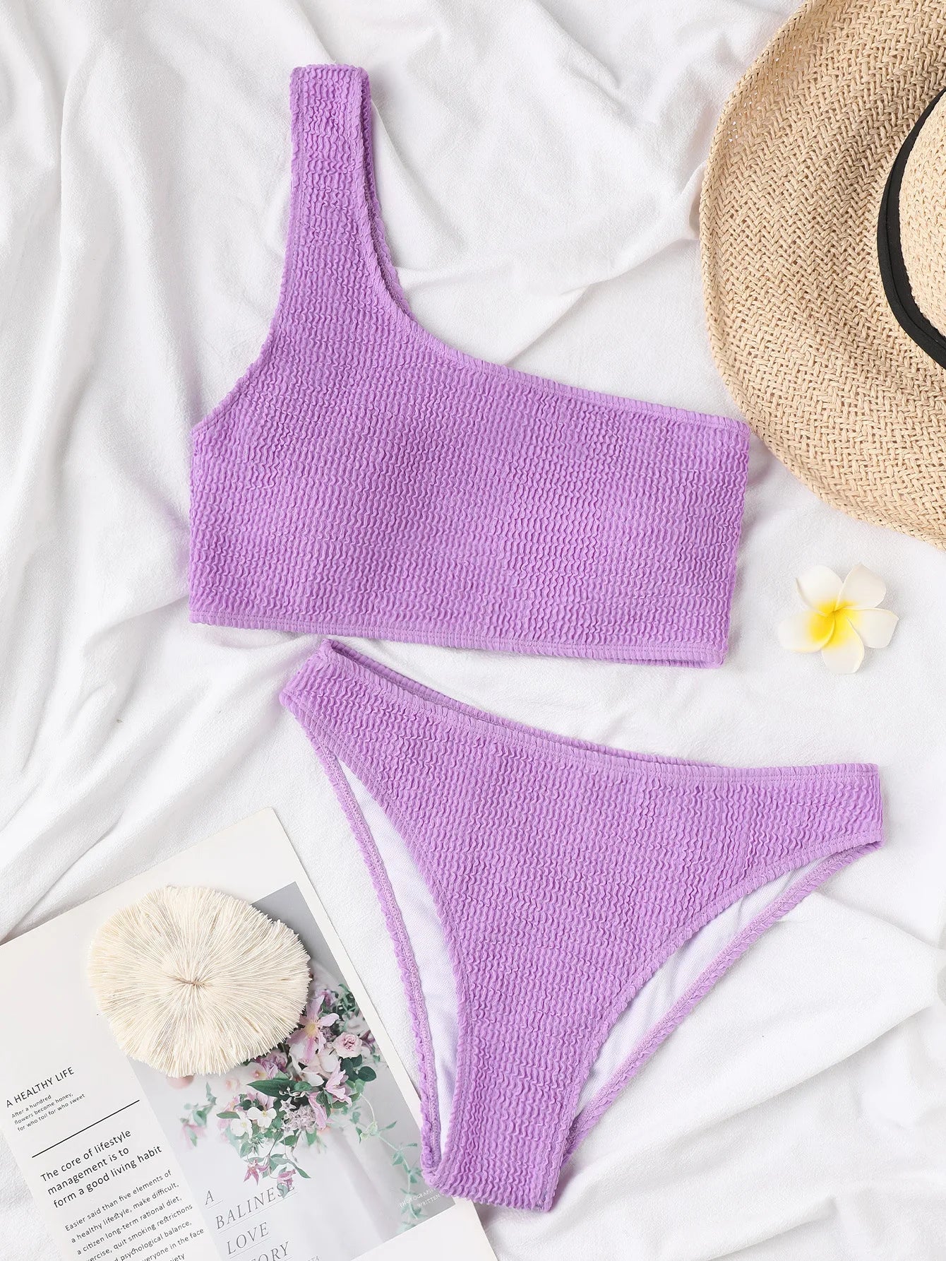 Une épaule Bikini texturé maillots de bain coupe haute maillot de bain solide maillot de bain femmes brésilien 2025 mode