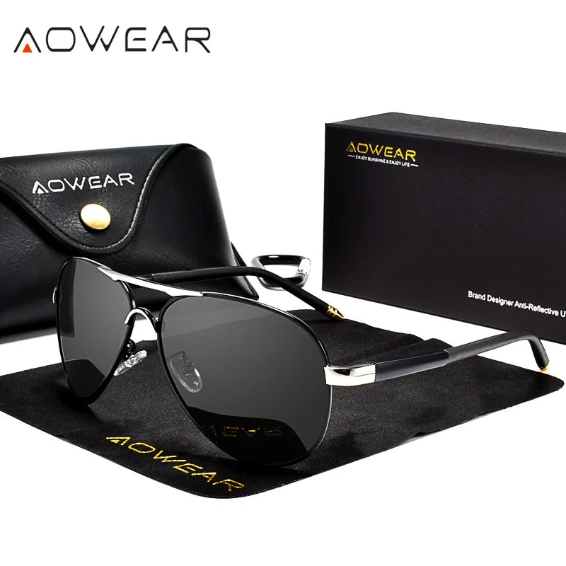 AOWEAR Men's Aviator Sunglasses Men Mirror Polarized Sunglasses for Men HD Driving Pilot Sunglasses Men's Sunglasses