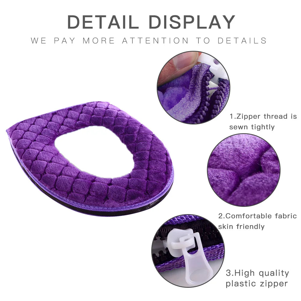 Housse Siège Toilette Peluche Douce Hiver — Lavable Forme O 37x44cm Salle Bain