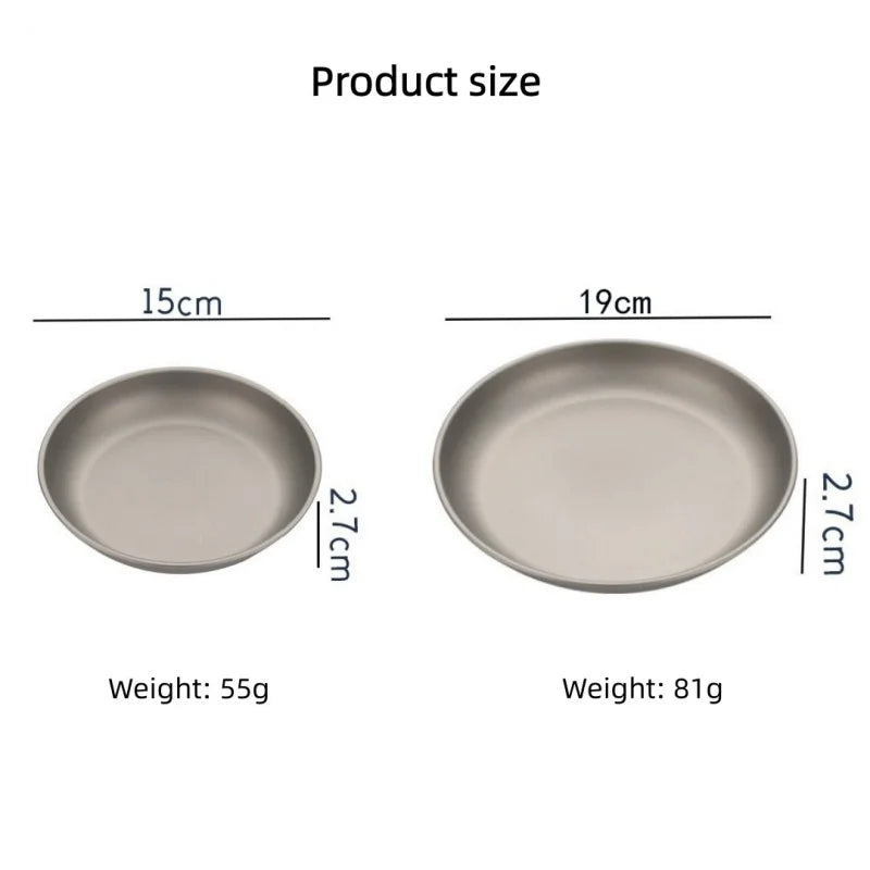 Assiette de camping en titane ultralégère, portable, pour pique-nique en plein air, assiette ronde pour la randonnée, le voyage, la salade, le barbecue