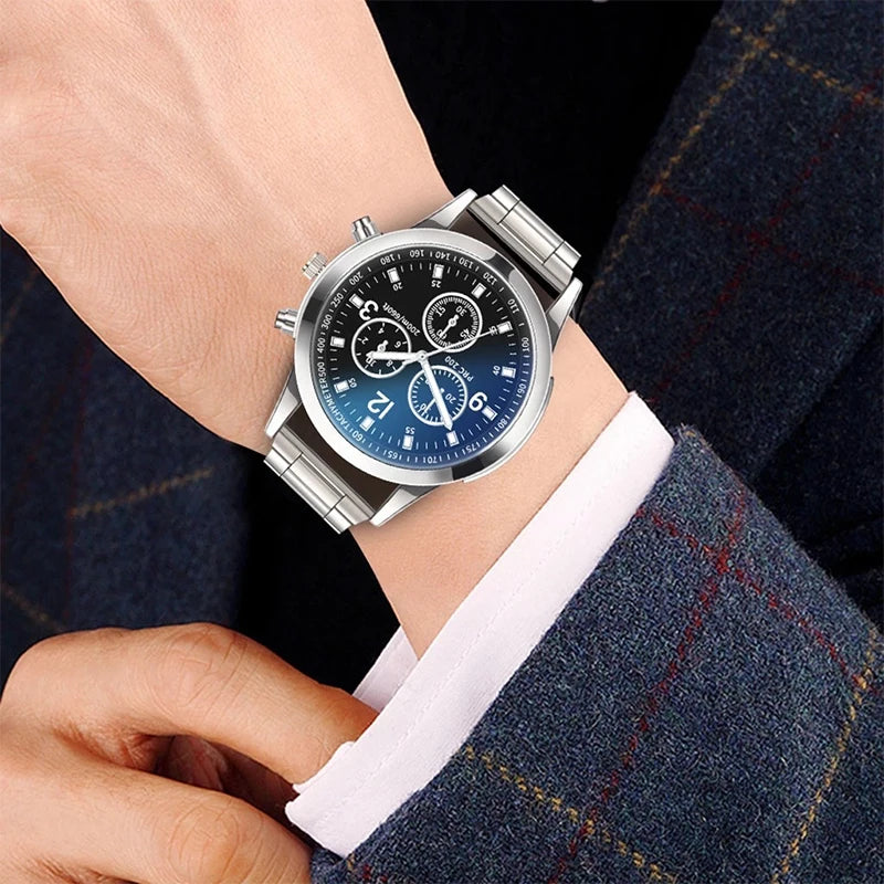 Reloj de cuarzo de negocios para hombre, 1/2 piezas, de acero, a la moda, con pulsera (caja no incluida)