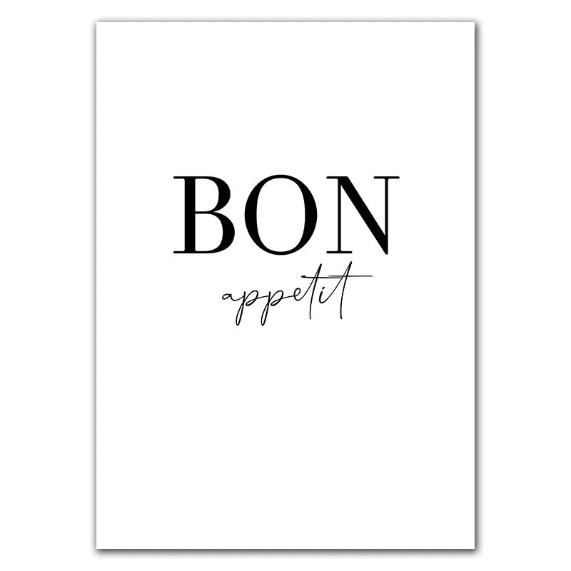 Decoración artística de pared de cocina, pero el primer cartel de café, estampado de "Bon Appétit", pintura en lienzo de arte mural en blanco y negro para comedor, decoración del hogar