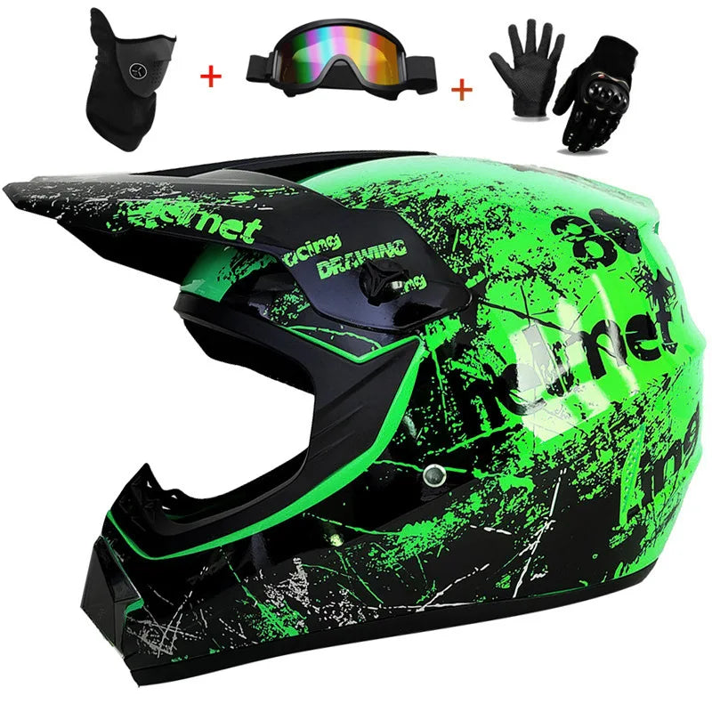 Casco completo de moto para niños, cascos de motocross para niños, gafas de moto todoterreno, guantes de protección para ciclismo