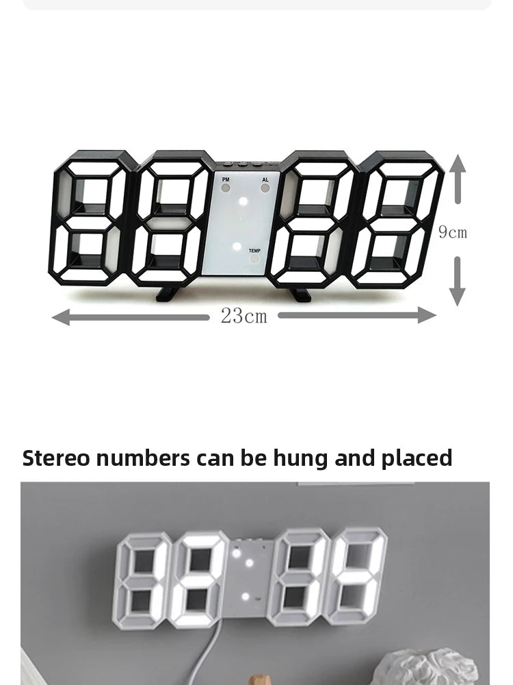 Horloge murale numérique LED 3D lumineuse avec prise USB – Décoration créative pour la maison