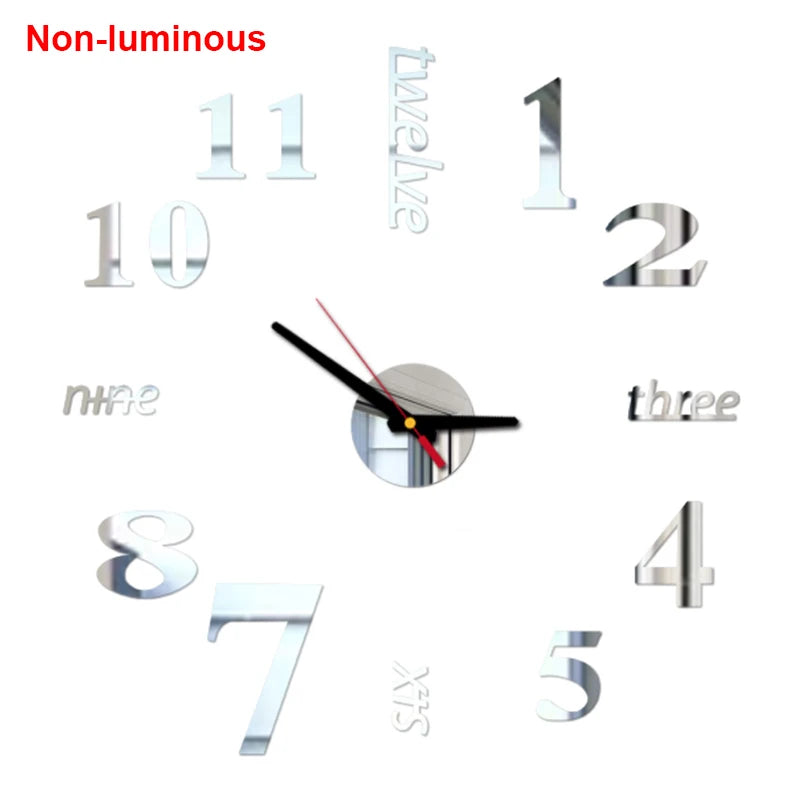 Reloj de pared, reloj de pared luminoso DIY, reloj de cuarzo, pegatinas de espejo acrílico, reloj de pared, decoración de pared, decoración cálida del hogar.