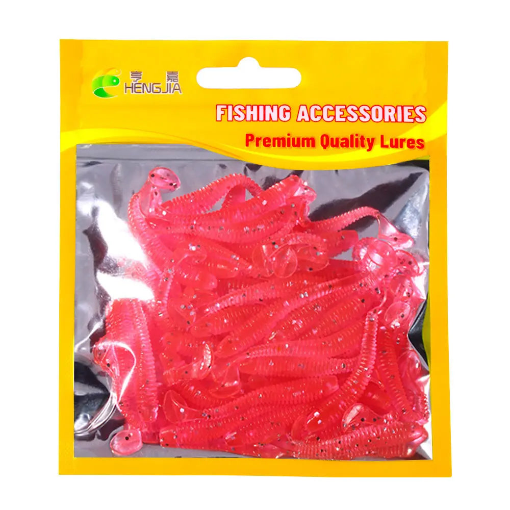 Hengjia 10-50pcs/lot 4.5CM Small Soft Silicone T-Tail Worm Swimbait Lure Fishing Tackle for Carp Black-bass Pike