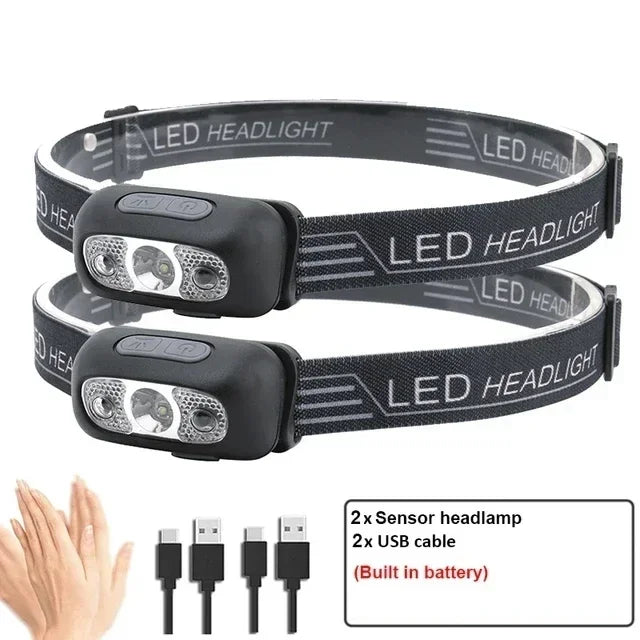 Capteur de mouvement phare Rechargeable lampe de poche LED phares Ultra lumineux lampe frontale de pêche Led front lampe frontale lampes de poche