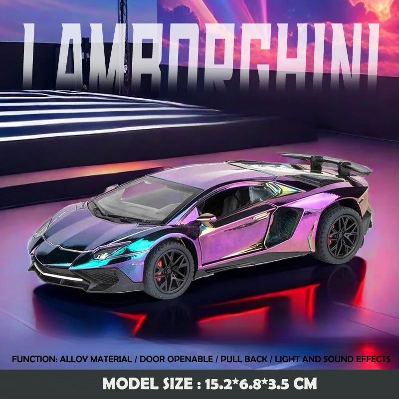 Modelo a escala de Lamborghini SVJ LP750 para niño, superdeportivo de juguete con sonido y luces, vehículo de fundición a presión, escala 1:32