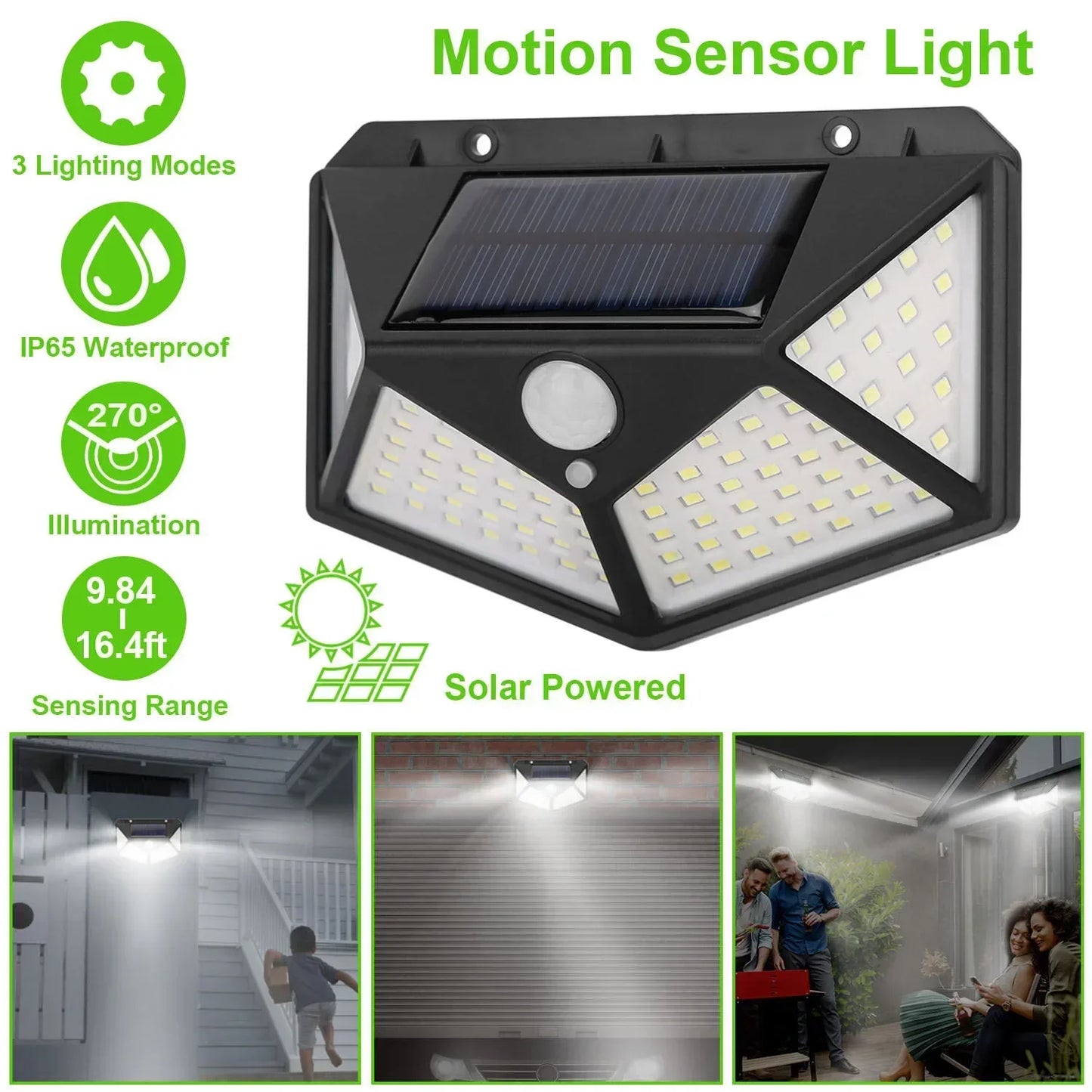 Lámpara solar LED multifuncional con sensor de movimiento, luz solar impermeable, decoración exterior para jardín, 62 focos