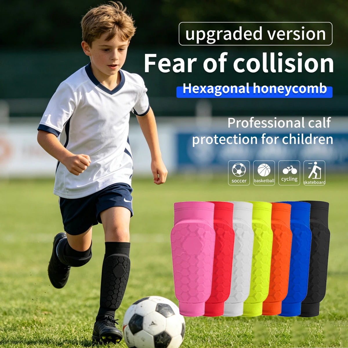 Protège-Tibias Football Enfant EVA Alvéolé — Silicone Antidérapant, Léger