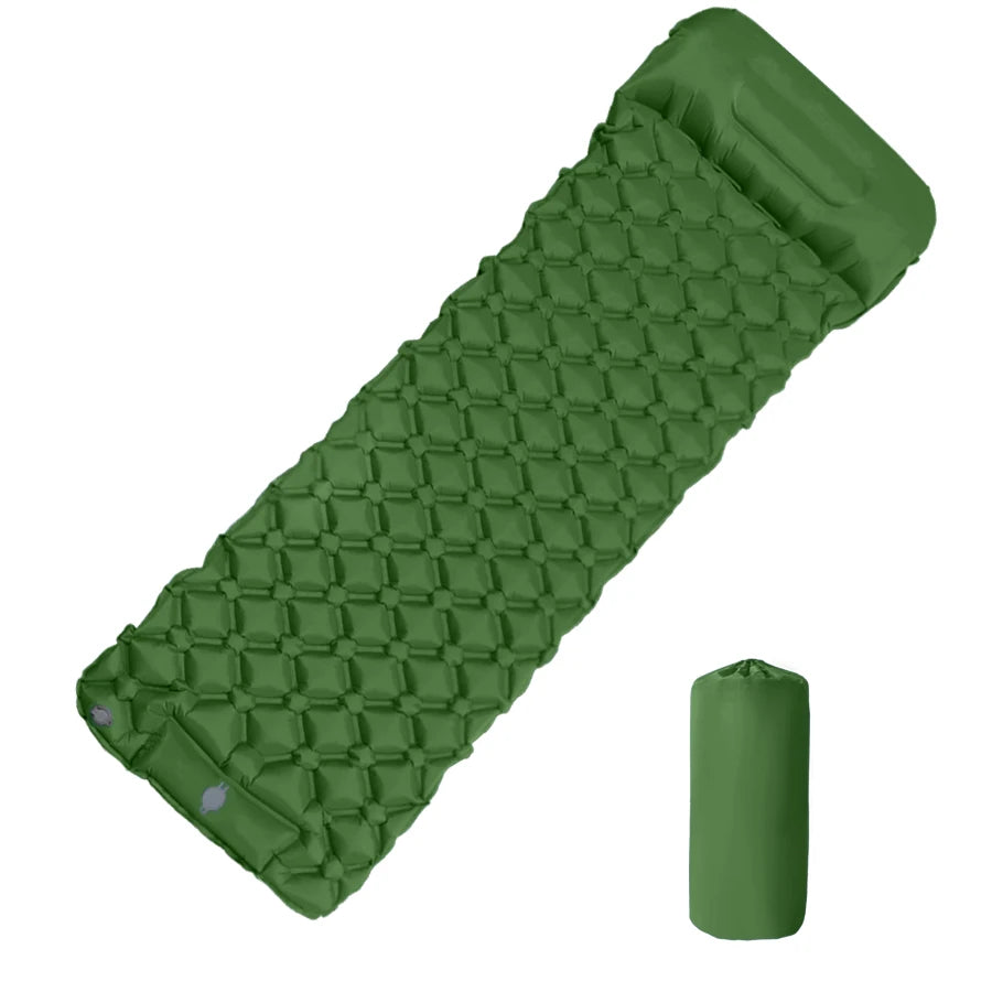 Matelas gonflable de camping en plein air, coussin de couchage avec oreillers, polymères d'air ultralégers, pompe de gonflage intégrée, randonnée