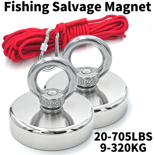 Crochet de pêche magnétique super puissant en néodyme N52 de 16 à 42 mm, avec trou fraisé et œillet, pour récupération magnétique de métaux lourds