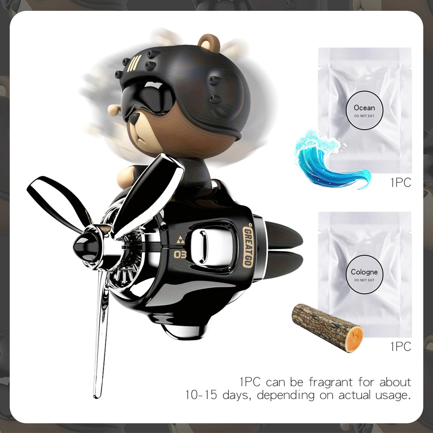 Tête secouer hélice rotative avion cool ours pilote voiture désodorisants accessoires décoration amusant diffuseur parfum parfum hommes