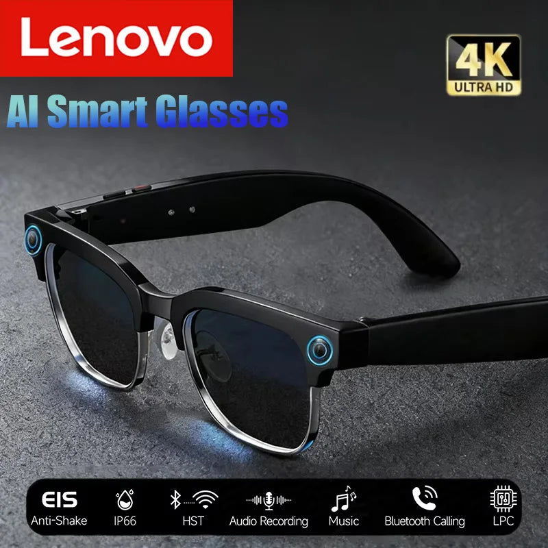 Lenovo HD 4K AI Smart Glasses ChatGPT 100MP Camera Bluetooth Call 260Mah Battery Music Voice Assistant Control Smart Glasses