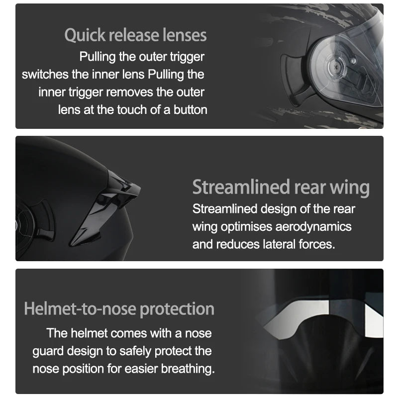 Casque moto quatre saisons Motocross modulaire rabattable — hommes, femmes, tout-terrain