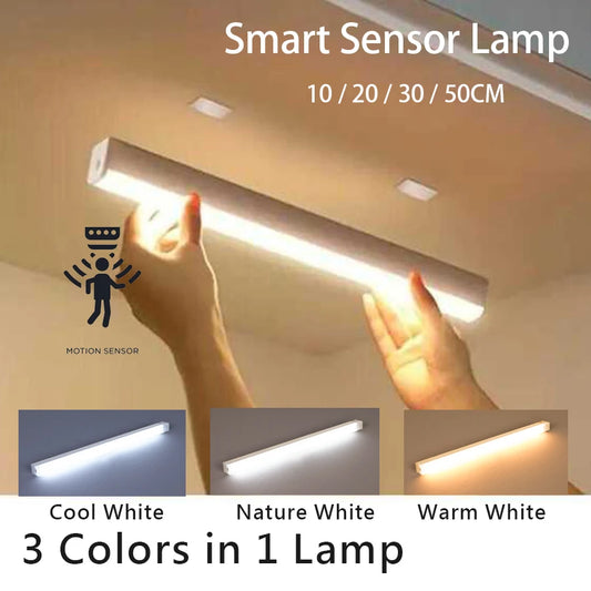 Lámpara LED inalámbrica con sensor de movimiento, recargable por USB, luz nocturna de inducción, portátil, sin cables, magnética, para armario, cocina