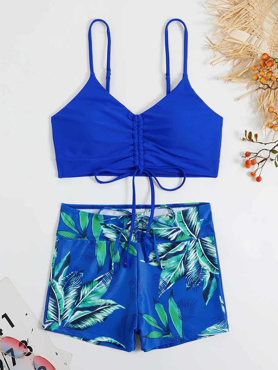 Maillots de bain femme 2026 : Bikinis short à cordon de serrage devant, taille haute, pour la natation et la plage