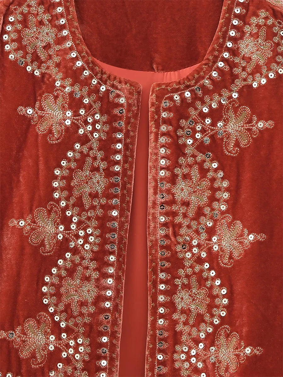 Chaleco bordado negro Vintage con estampado Floral para mujer, sin mangas, frente abierto, corto, versátil, ropa de abrigo y2k, cárdigan Boho corto