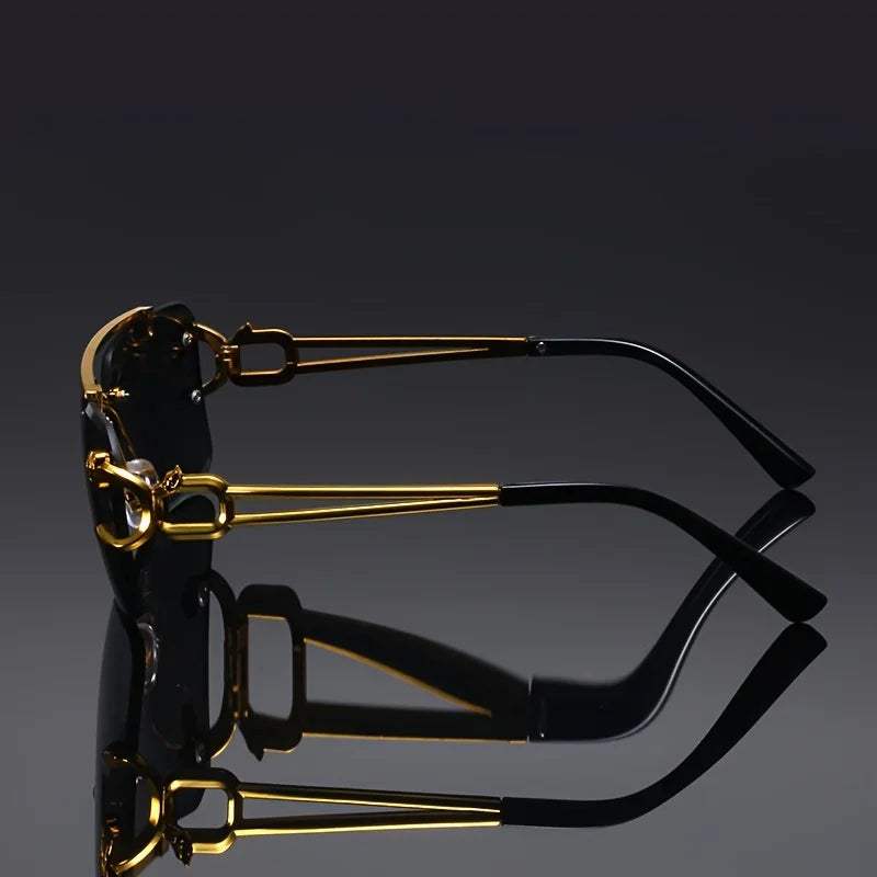 Lunettes de soleil noires sans cadre — hommes, femmes, voyage, plein air, vintage, mode dorée