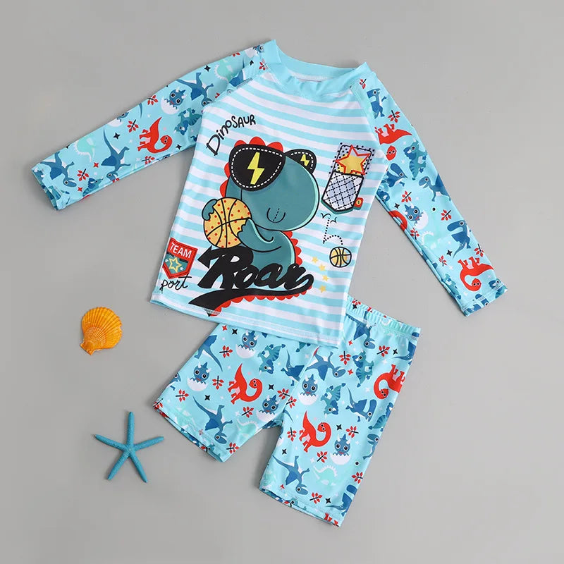 Garçons filles dessin animé mignon maillots de bain printemps été plage vêtements ensemble Protection solaire à manches longues maillots de bain enfants maillot de bain