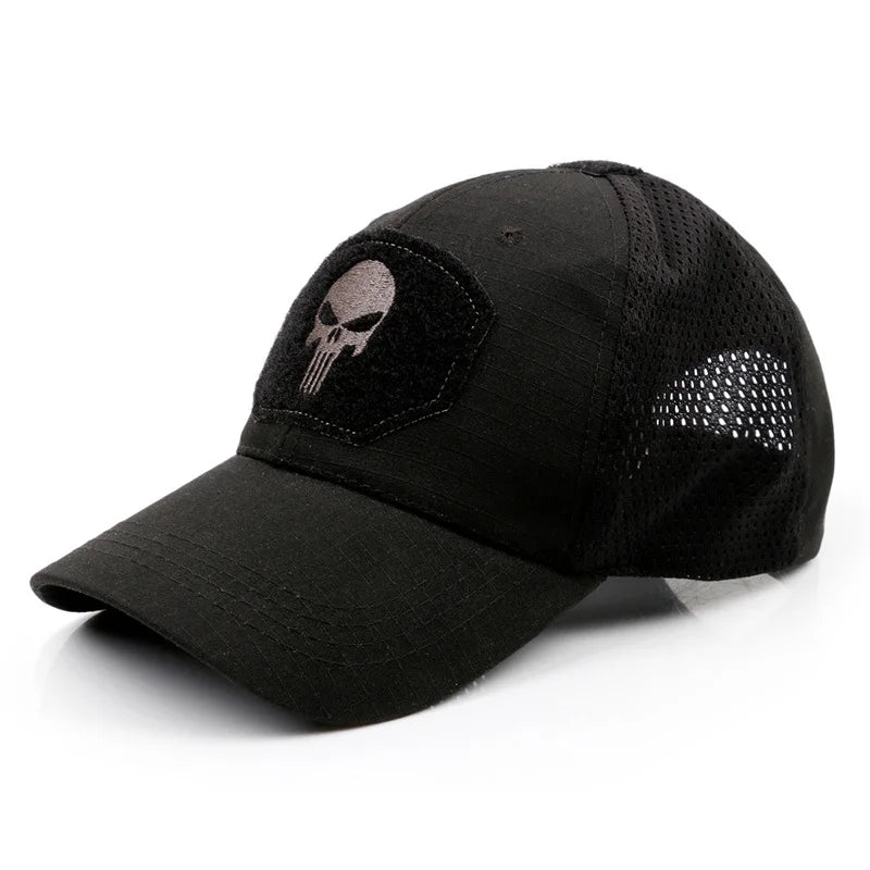 Men's and Women's Mesh Baseball Cap, Camouflage, Skull, Adjustable, Airsoft, Tactical Outdoor Hiking, New Summer Collection 2024