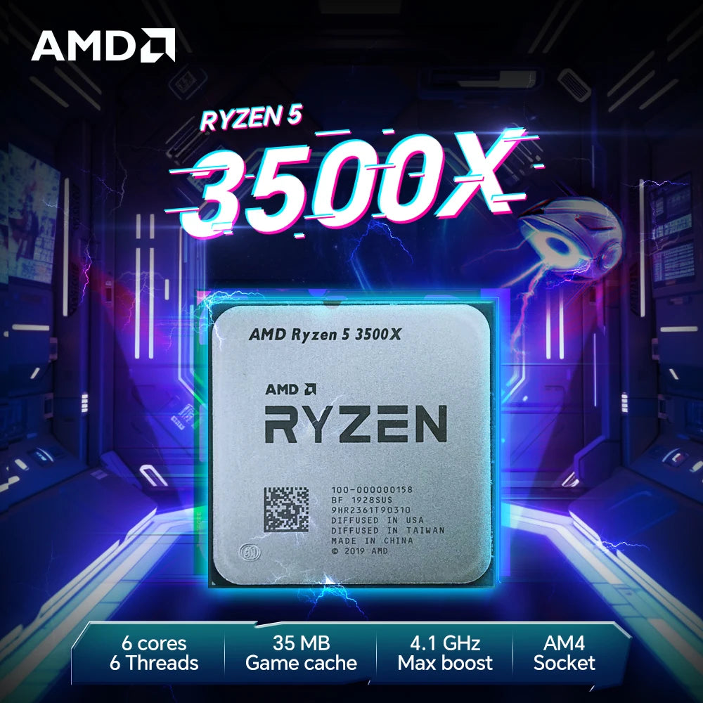 Processeur AMD Ryzen 5 3500X — 6 cœurs 6 threads, 3,6 GHz, AM4, L3 32 Mo, 7nm, 65W