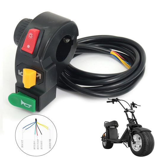 Para Citycoco Scooter Eléctrico manillar interruptor intermitente claxon faro interruptor de control tres en uno interruptor multifunción