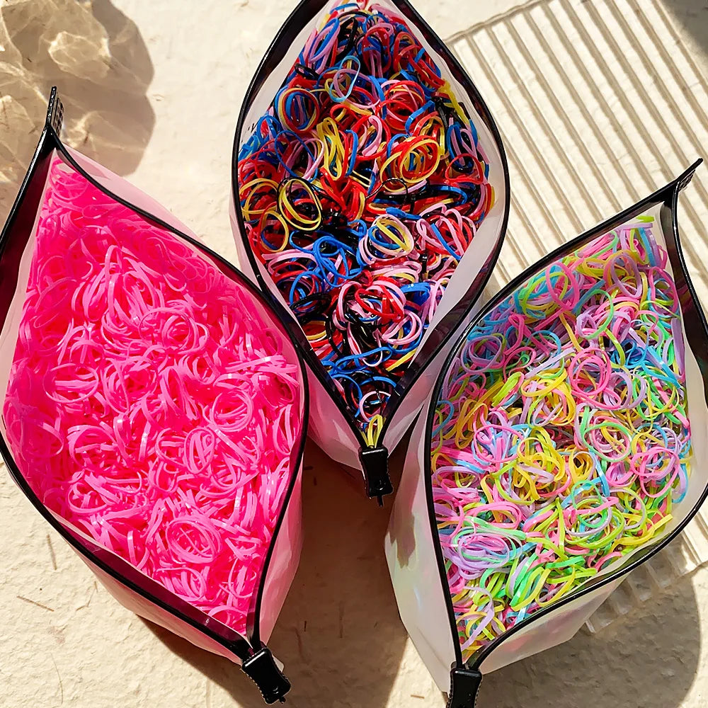 Attaches à cheveux colorées pour filles — porte-queue de cheval, enfants, accessoires, 500/1000/2000 pièces