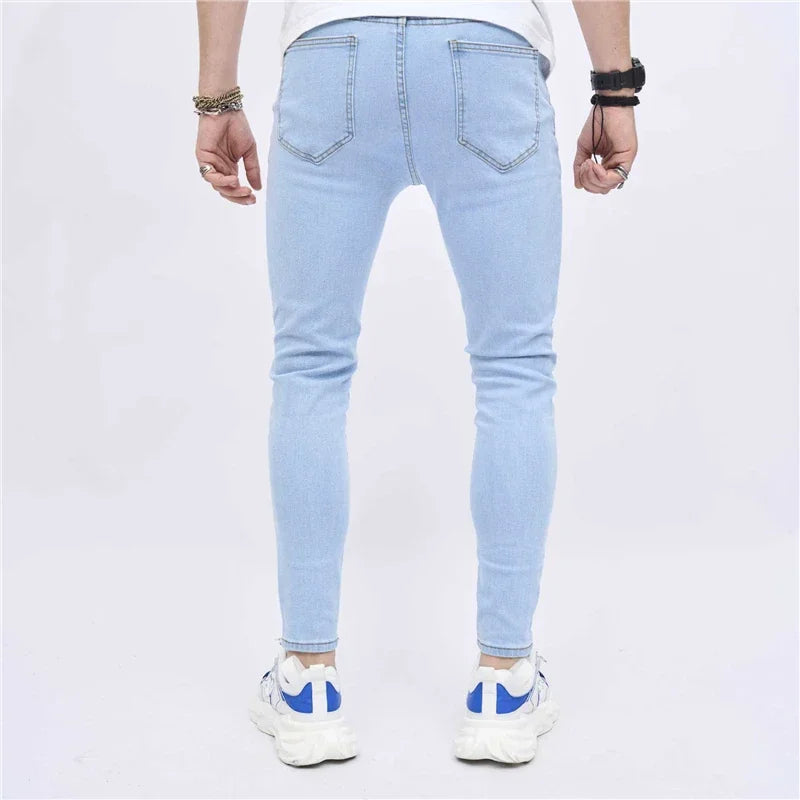 2025 Men's Classic Advanced Pencil Jeans Men's Soft Stretch Black Biker Masculino Slim Fit Denim Solid Casual Pants