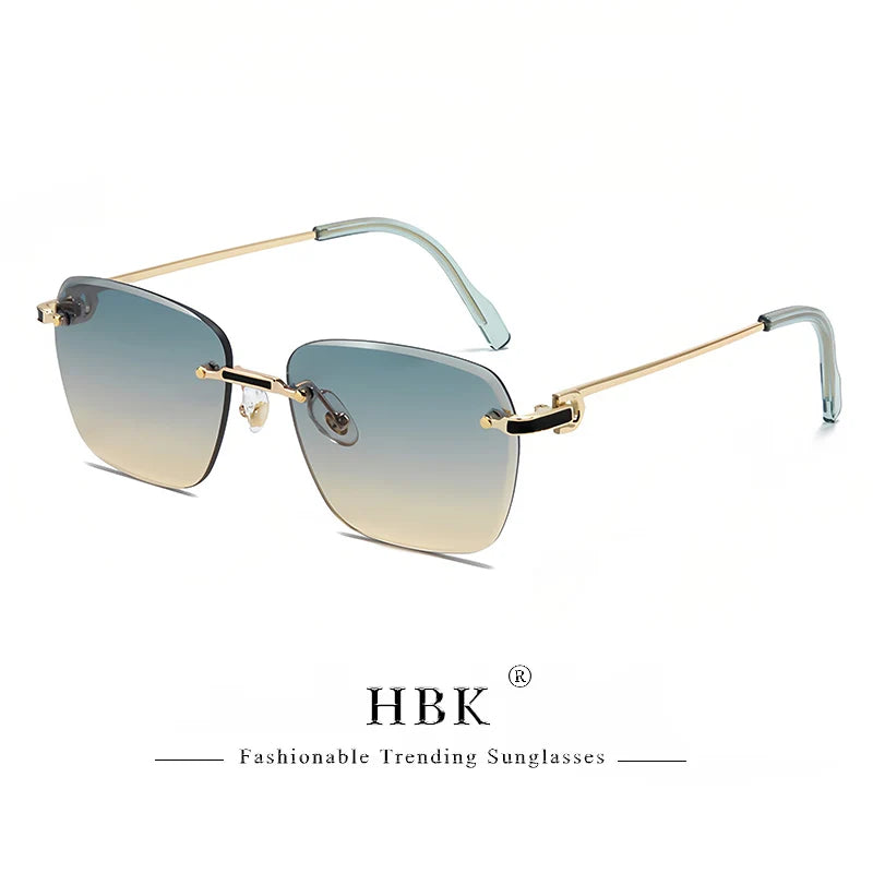 HBK Nueva montura sin montura Gafas de sol Hombre Gafas de sol degradadas Mujer Retro Negocios Compras UV400 Gafas de sol Hombre