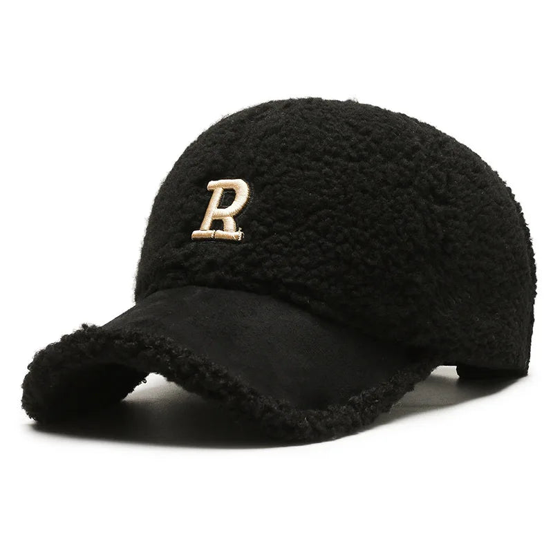 Trendy White and Brown Winter Baseball Caps for Men, Lambswool Luxury Hats for Women, Outdoor Windproof Golf Hat, Men's Cap