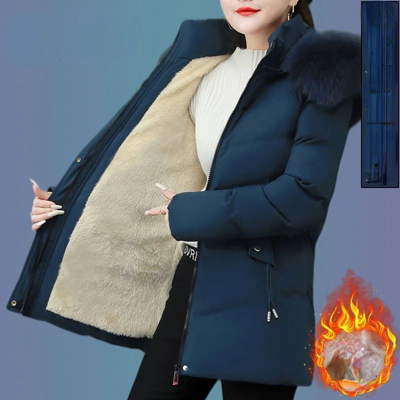 Chaqueta de invierno con capucha de algodón Smile para mujer, abrigo, parka cálida de piel, cortavientos, súper cálido, ropa de mujer