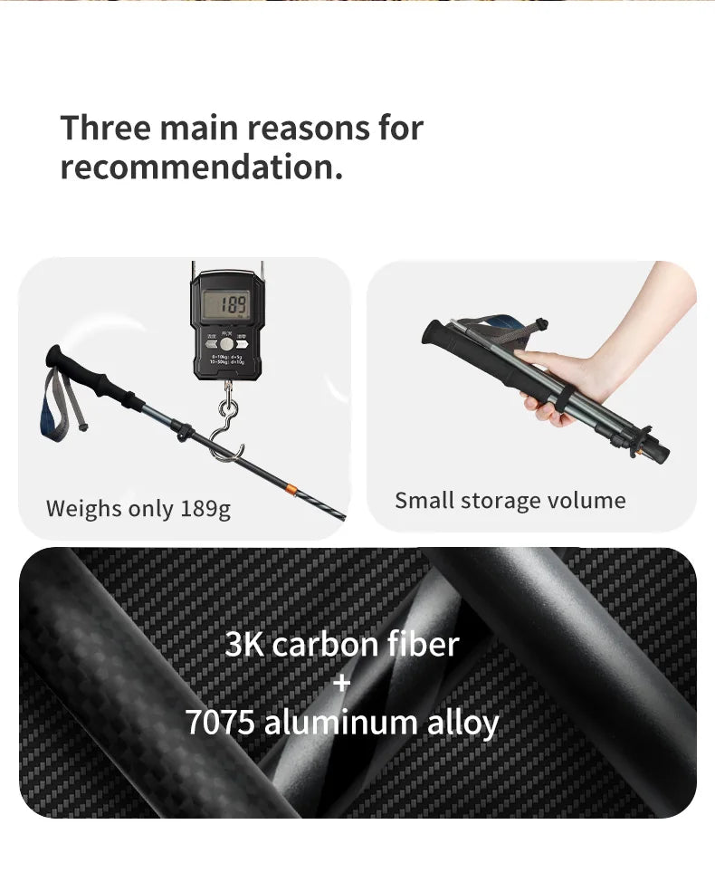 Naturehike – bâtons d'escalade ultralégers, pliables, pour l'extérieur, en Fiber de carbone, à verrouillage rapide