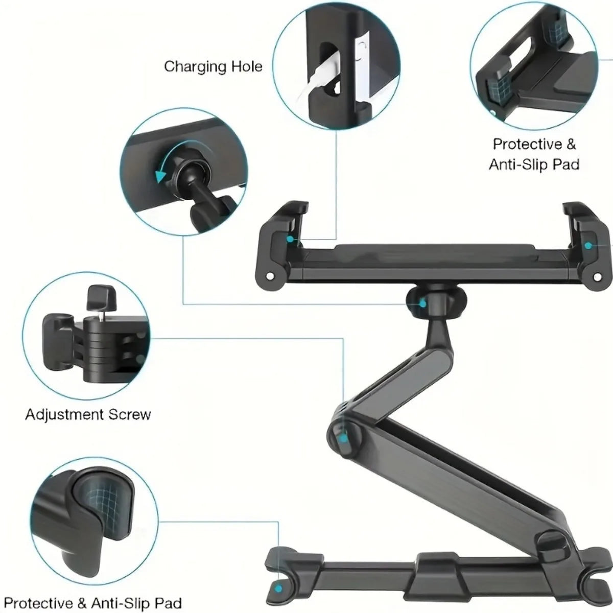 Universal car sauna rest tablet holder for iPads, and cell phones, hands-free entertainment for rear seat passengers