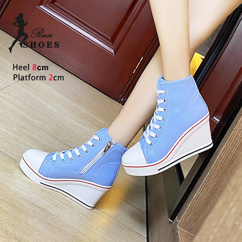 Women's Canvas Sneakers Spring Autumn Lace-up Platform Shoes Women's High Platform Casual Shoes Zapatillas Mujer Chaussure Femme