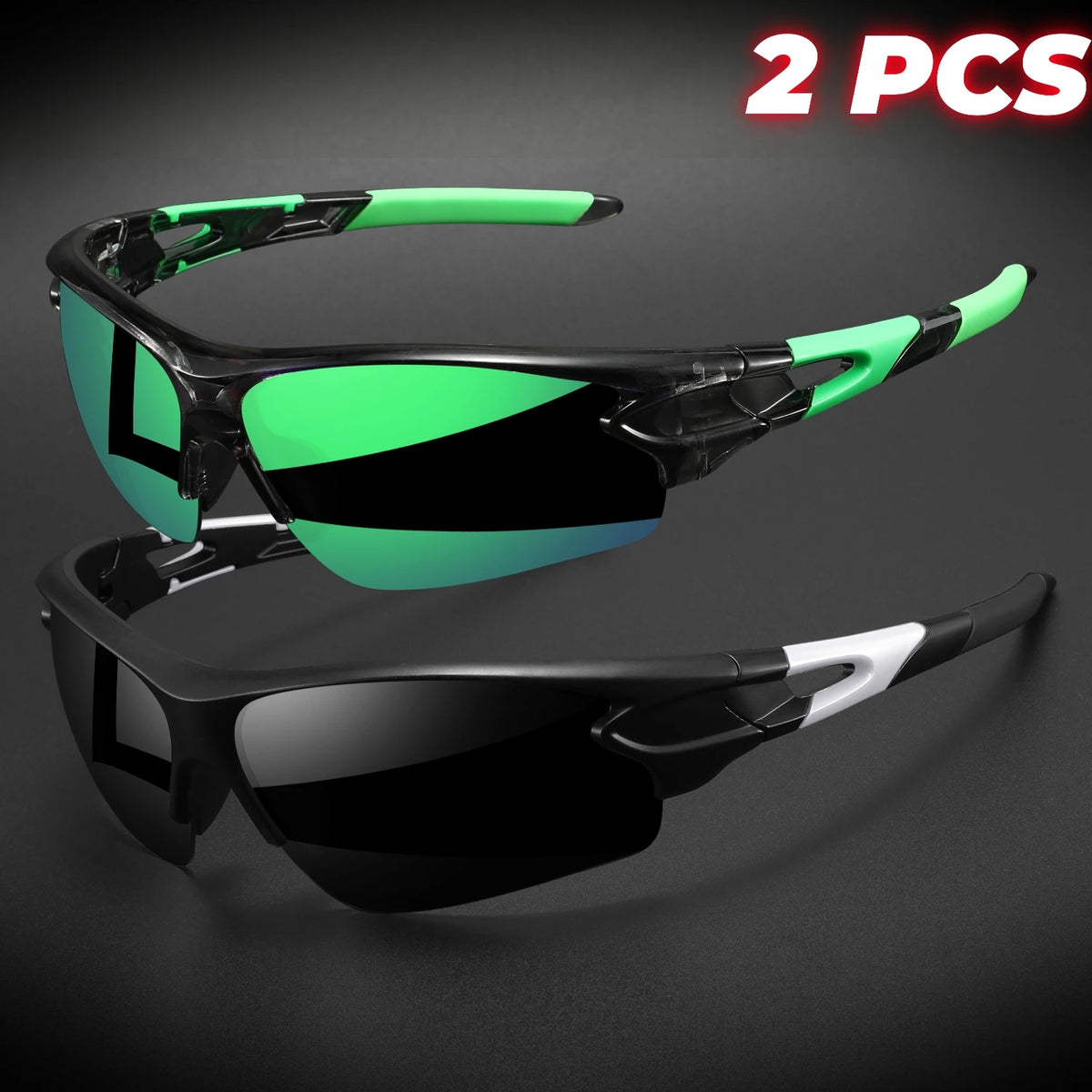 2 pièces lunettes de sport enveloppantes semi-sans monture — cyclisme, randonnée, UV400, anti-buée, unisexe