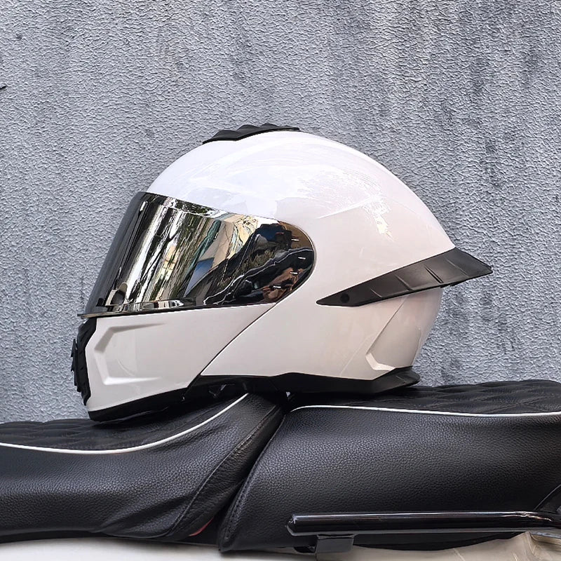 Casque de moto intégral ORZ-B08A, motif Mecha brillant, casque de course, casque de sécurité certifié DOT de Style italien avec Vi teinté