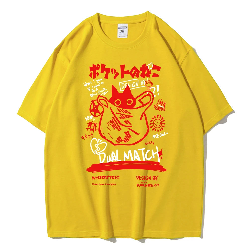 T-Shirt Chat Kawaii Harajuku — Couple Streetwear Y2K Manches Courtes 2024