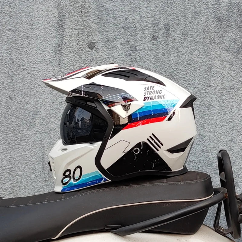 ORZ Vintage Motorcycle Helmet Black Warrior Motorcycle Helmet Combination Half Helmet Full Helmet Cruising Cascos Motorcross Capacetes