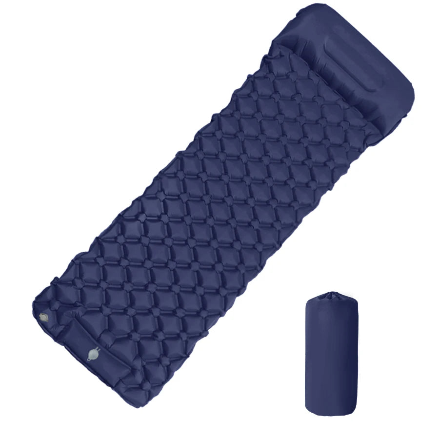 Matelas gonflable de camping en plein air, coussin de couchage avec oreillers, polymères d'air ultralégers, pompe de gonflage intégrée, randonnée