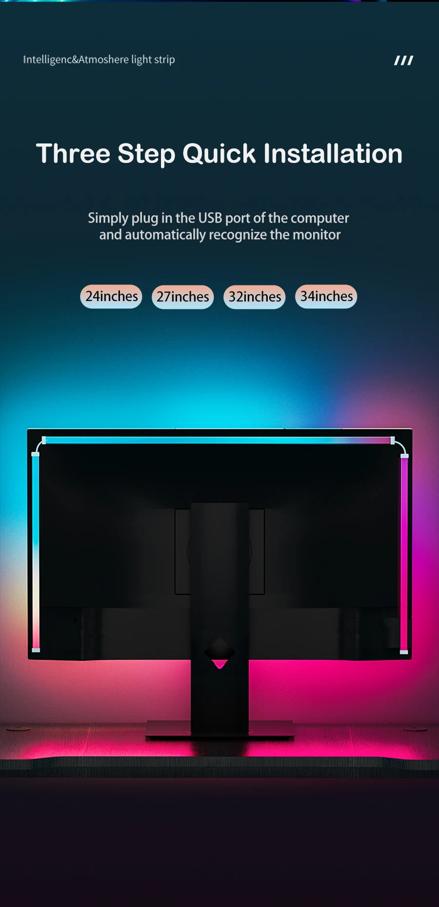 Bande lumineuse LED intelligente pour jeu, moniteur d'ordinateur, rétro-éclairage, synchronisation, barre lumineuse RGB, écran USB, lampe de décoration pour chambre à coucher